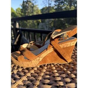 La Canadienne Womens Shoes Camel Suede Cork Heel Sandals 38 EU 7.5 Made In Italy
